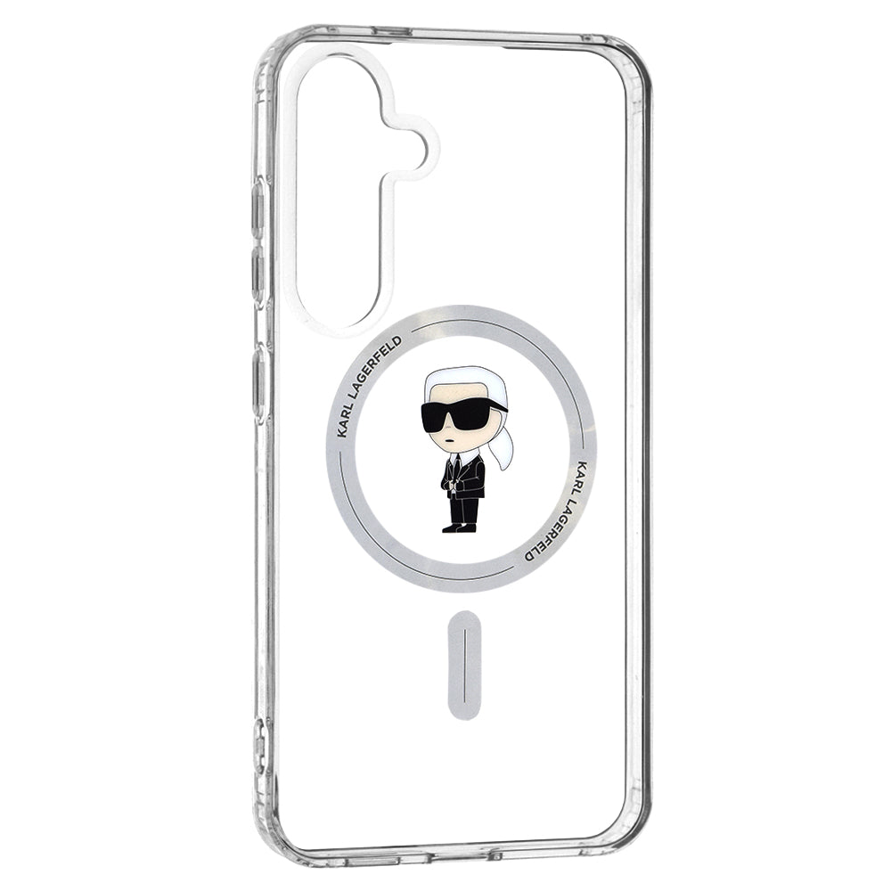 Custodia MagSafe per Samsung Galaxy S24+ S926, Karl Lagerfeld, IML Ikonik Karl, Trasparente