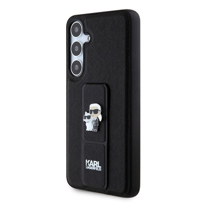 Custodia MagSafe per Samsung Galaxy S24+ S926, Karl Lagerfeld, Saffiano Gripstand Karl & Choupette, Nera