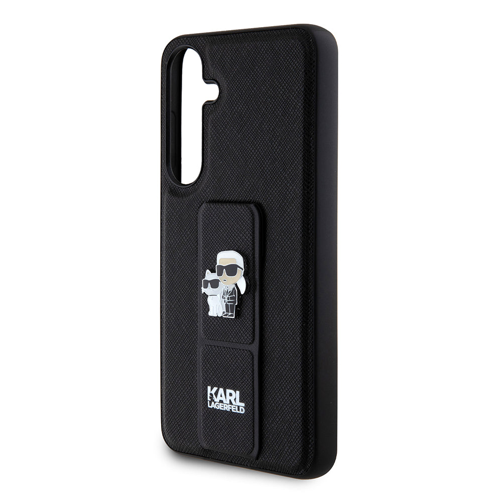Custodia MagSafe per Samsung Galaxy S24+ S926, Karl Lagerfeld, Saffiano Gripstand Karl & Choupette, Nera