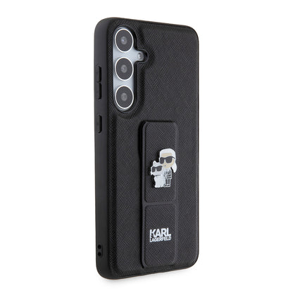 Custodia MagSafe per Samsung Galaxy S24+ S926, Karl Lagerfeld, Saffiano Gripstand Karl & Choupette, Nera