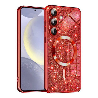 Custodia MagSafe per Samsung Galaxy S24+ S926, Techsuit, Luxury Glitter, Rossa