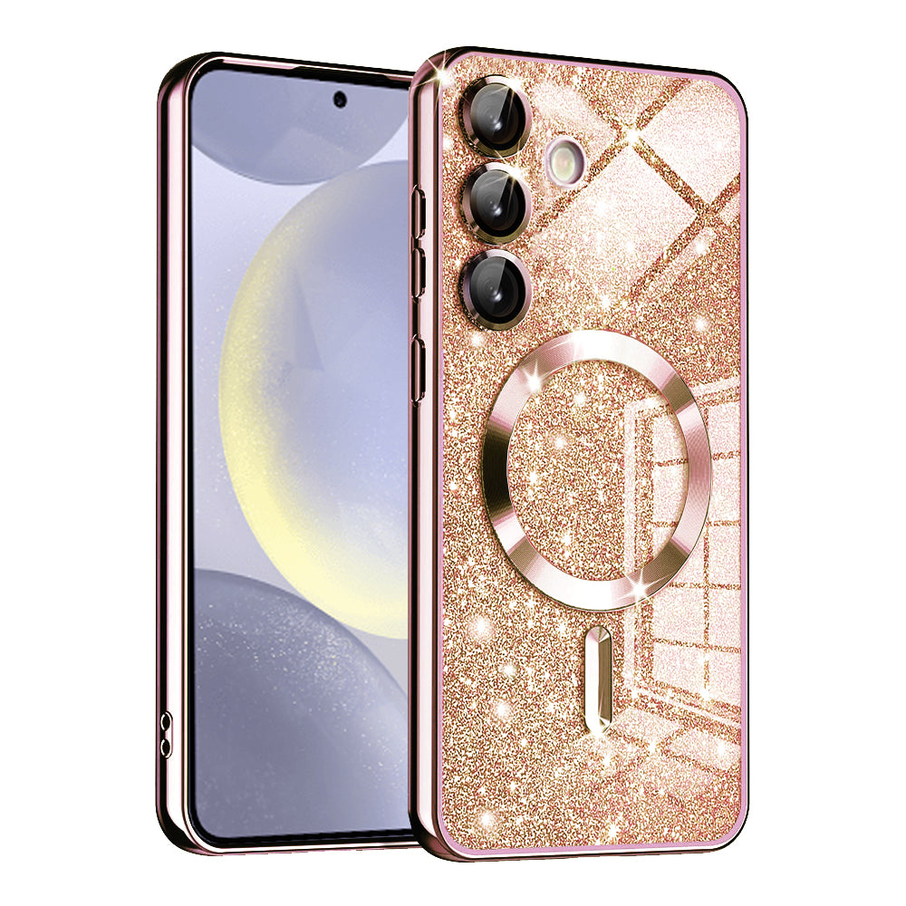 Custodia MagSafe per Samsung Galaxy S24+ S926, Techsuit, Luxury Glitter, Rosa Oro
