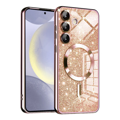 Custodia MagSafe per Samsung Galaxy S24+ S926, Techsuit, Luxury Glitter, Rosa Oro