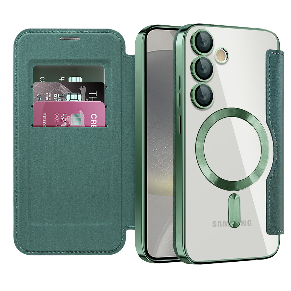 Custodia MagSafe per Samsung Galaxy S24+ S926, Techsuit, SmartMag Book, Verde