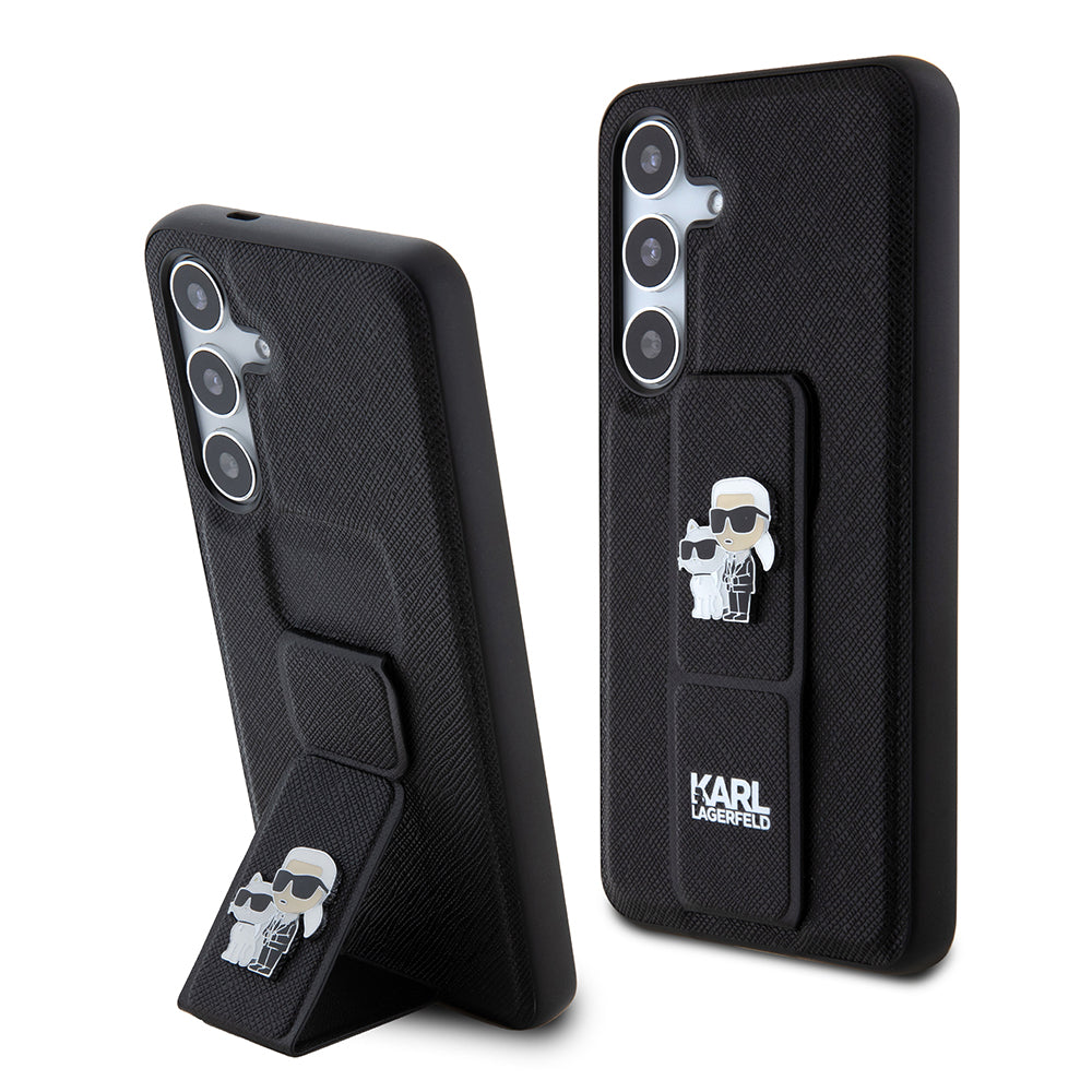 Custodia MagSafe per Samsung Galaxy S24 S921, Karl Lagerfeld, Saffiano Gripstand Karl & Choupette, Nera