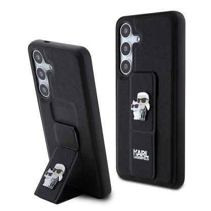 Custodia MagSafe per Samsung Galaxy S24 S921, Karl Lagerfeld, Saffiano Gripstand Karl & Choupette, Nera