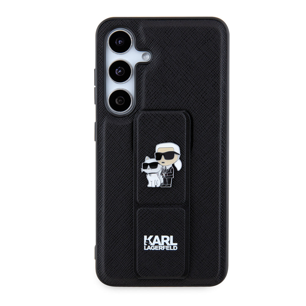 Custodia MagSafe per Samsung Galaxy S24 S921, Karl Lagerfeld, Saffiano Gripstand Karl & Choupette, Nera