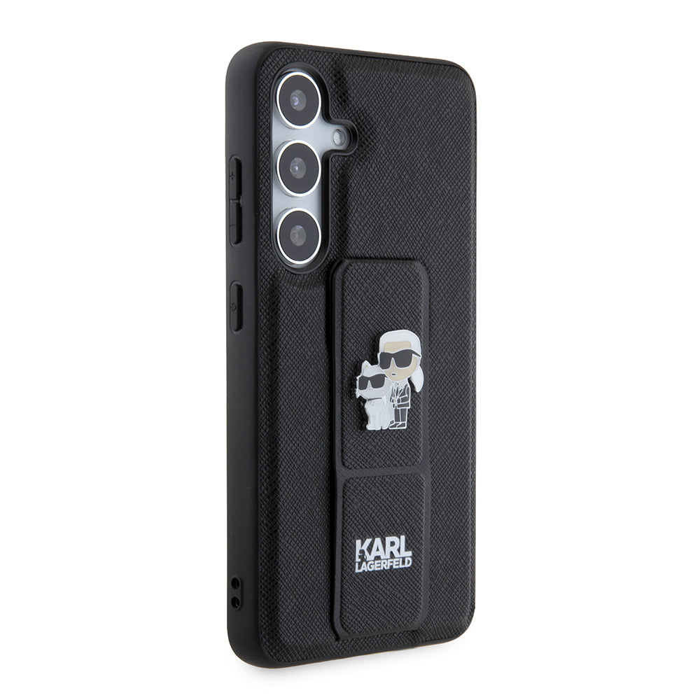 Custodia MagSafe per Samsung Galaxy S24 S921, Karl Lagerfeld, Saffiano Gripstand Karl & Choupette, Nera