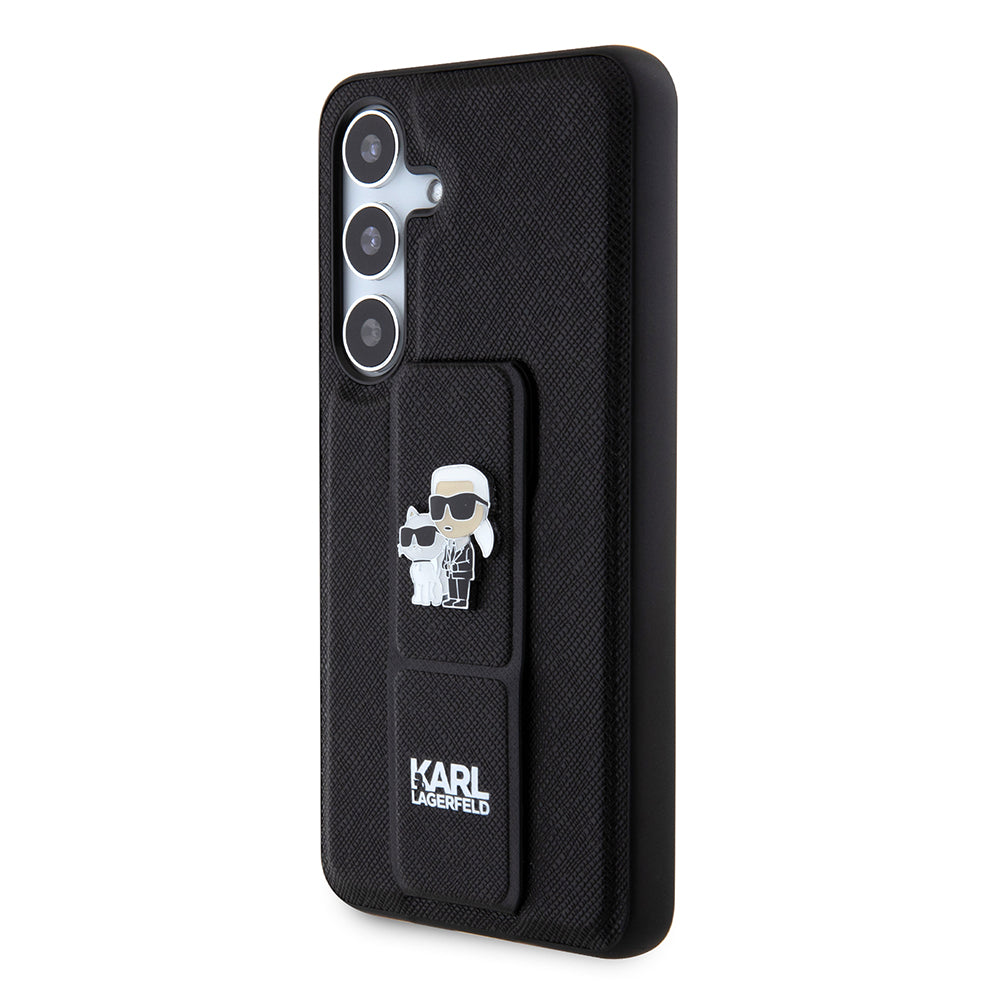 Custodia MagSafe per Samsung Galaxy S24 S921, Karl Lagerfeld, Saffiano Gripstand Karl & Choupette, Nera