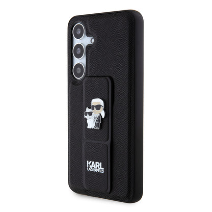 Custodia MagSafe per Samsung Galaxy S24 S921, Karl Lagerfeld, Saffiano Gripstand Karl & Choupette, Nera