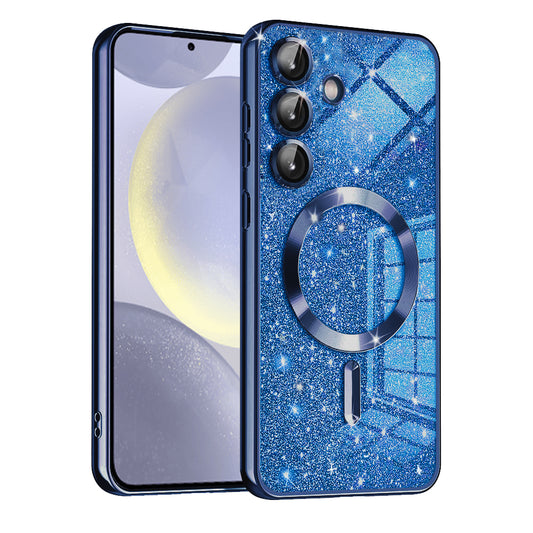 Custodia MagSafe per Samsung Galaxy S24 S921, Techsuit, Luxury Glitter, Blu Scuro