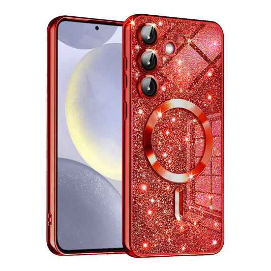 Custodia MagSafe per Samsung Galaxy S24 S921, Techsuit, Luxury Glitter, Rossa