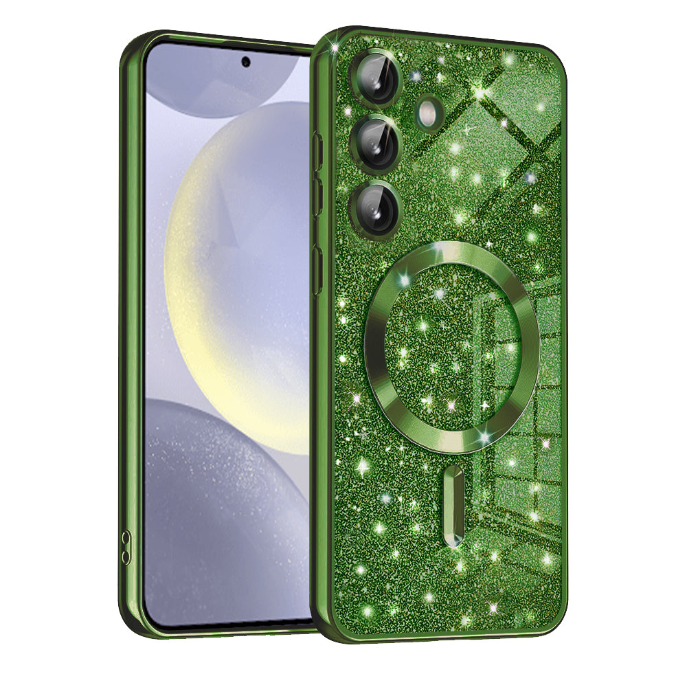Custodia MagSafe per Samsung Galaxy S24 S921, Techsuit, Luxury Glitter, Verde Scuro