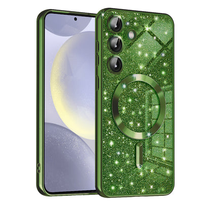 Custodia MagSafe per Samsung Galaxy S24 S921, Techsuit, Luxury Glitter, Verde Scuro