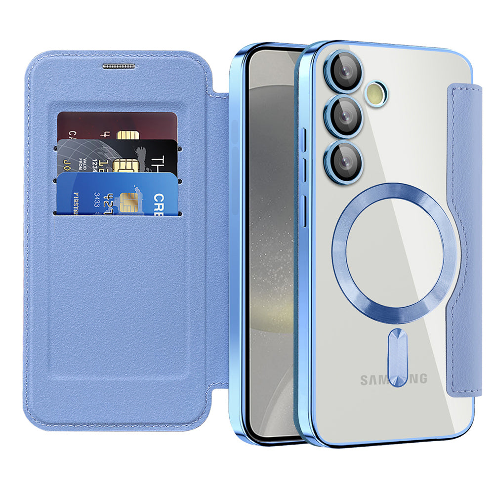 Custodia MagSafe per Samsung Galaxy S24 S921, Techsuit, SmartMag Book, Blu
