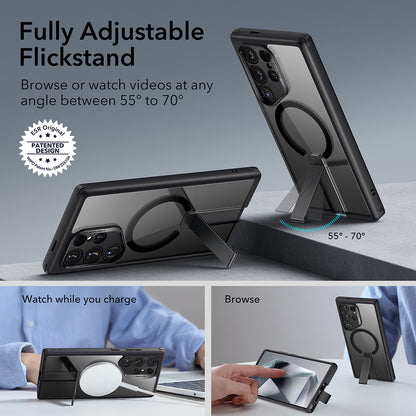 Custodia MagSafe per Samsung Galaxy S24 Ultra S928, ESR, Boost Flickstand, Nera Trasparente