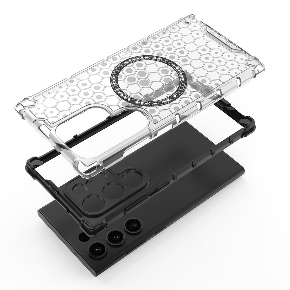 Custodia MagSafe per Samsung Galaxy S24 Ultra S928, Techsuit, HoneyComb Shield, Nera
