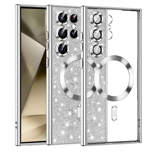 Custodia MagSafe per Samsung Galaxy S24 Ultra S928, Techsuit, Luxury Glitter, Argento