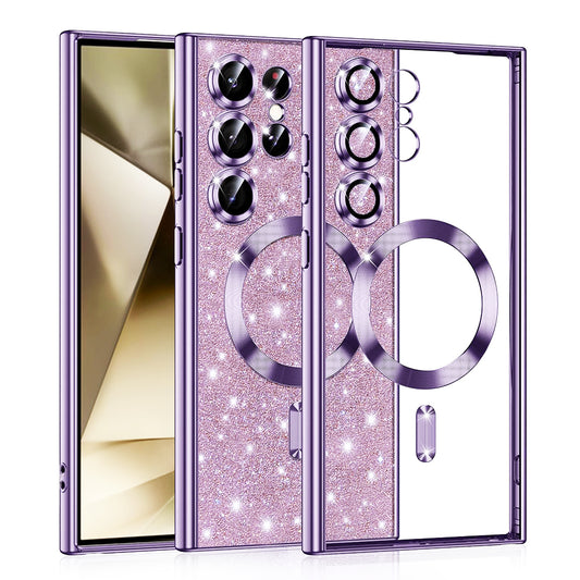 Custodia MagSafe per Samsung Galaxy S24 Ultra S928, Techsuit, Luxury Glitter, Viola Chiaro
