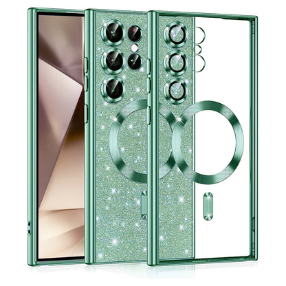 Custodia MagSafe per Samsung Galaxy S24 Ultra S928, Techsuit, Luxury Glitter, Verde Chiaro