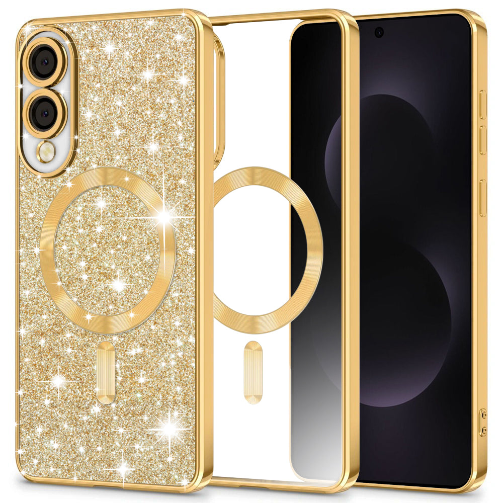 Custodia MagSafe per Samsung Galaxy S25 Edge S937, Techsuit, Luxury Glitter, Oro
