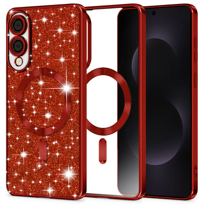 Custodia MagSafe per Samsung Galaxy S25 Edge S937, Techsuit, Luxury Glitter, Rossa