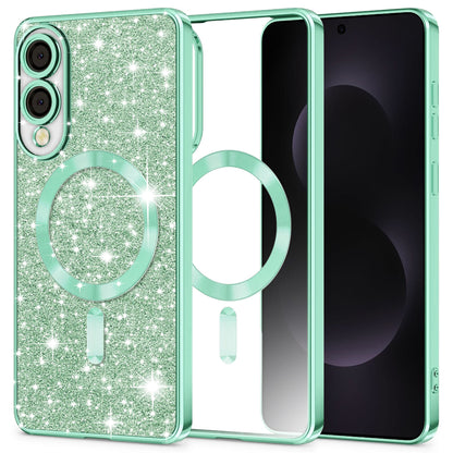 Custodia MagSafe per Samsung Galaxy S25 Edge S937, Techsuit, Luxury Glitter, Verde Chiaro