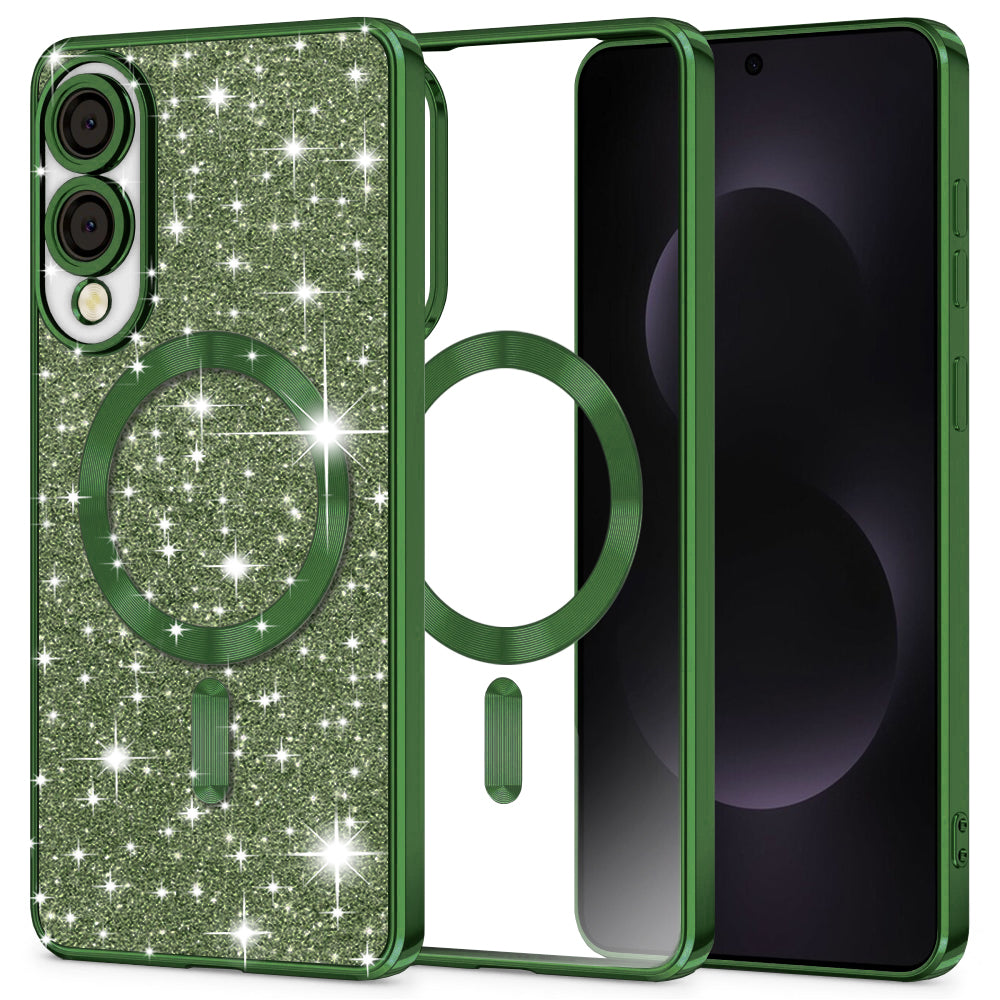 Custodia MagSafe per Samsung Galaxy S25 Edge S937, Techsuit, Luxury Glitter, Verde Scuro