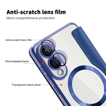 Custodia MagSafe per Samsung Galaxy S25 Edge S937, Techsuit, SmartMag Book, Blu