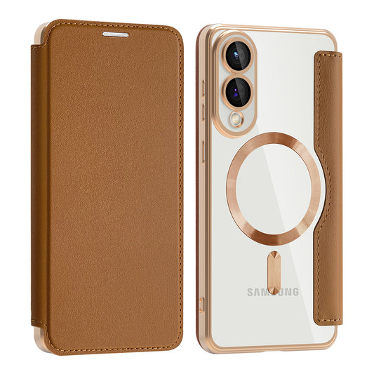 Custodia MagSafe per Samsung Galaxy S25 Edge S937, Techsuit, SmartMag Book, Marrone