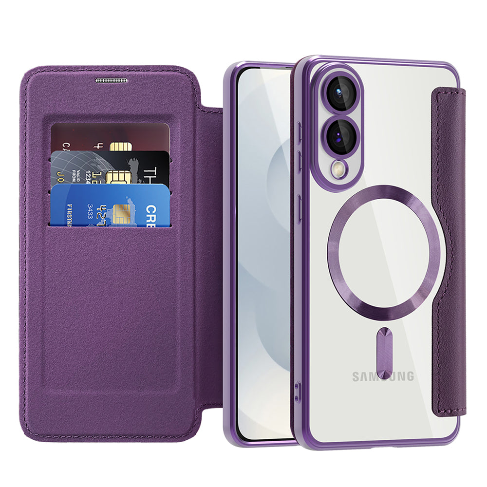 Custodia MagSafe per Samsung Galaxy S25 Edge S937, Techsuit, SmartMag Book, Viola