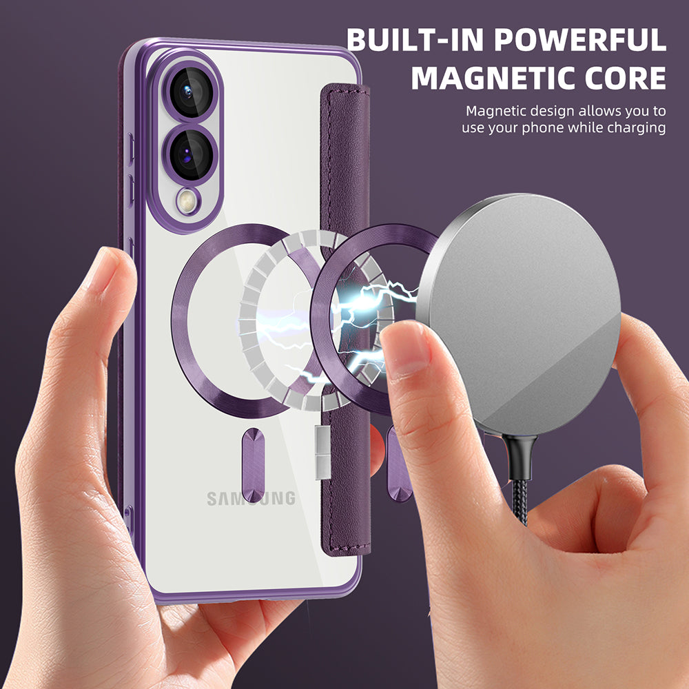 Custodia MagSafe per Samsung Galaxy S25 Edge S937, Techsuit, SmartMag Book, Viola