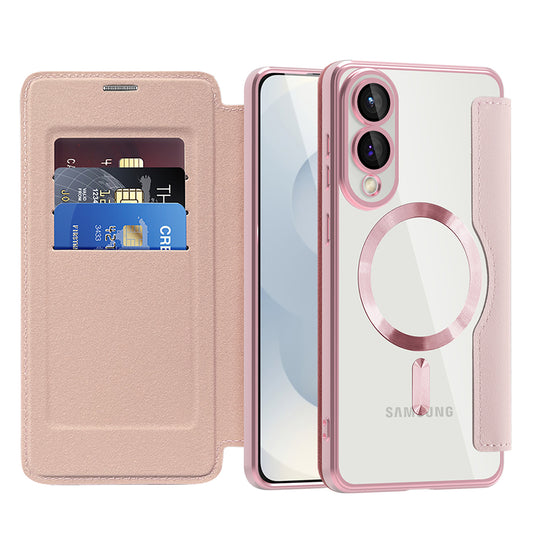 Custodia MagSafe per Samsung Galaxy S25 Edge S937, Techsuit, SmartMag Book, Rosa