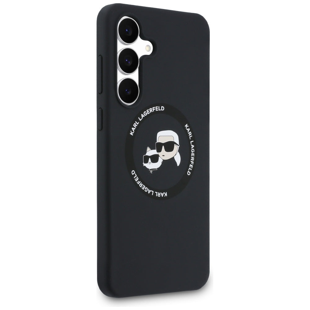 Custodia MagSafe per Samsung Galaxy S25 FE, Karl Lagerfeld, Silicone Karl & Choupette's Heads, Nera