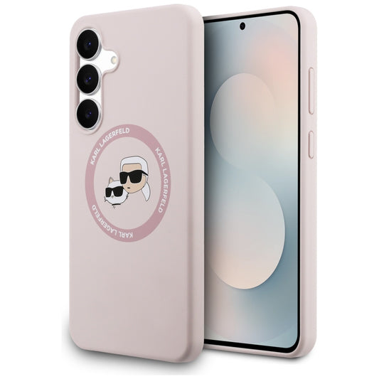 Custodia MagSafe per Samsung Galaxy S25 FE, Karl Lagerfeld, Silicone Karl & Choupette's Heads, Rosa