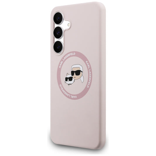 Custodia MagSafe per Samsung Galaxy S25 FE, Karl Lagerfeld, Silicone Karl & Choupette's Heads, Rosa