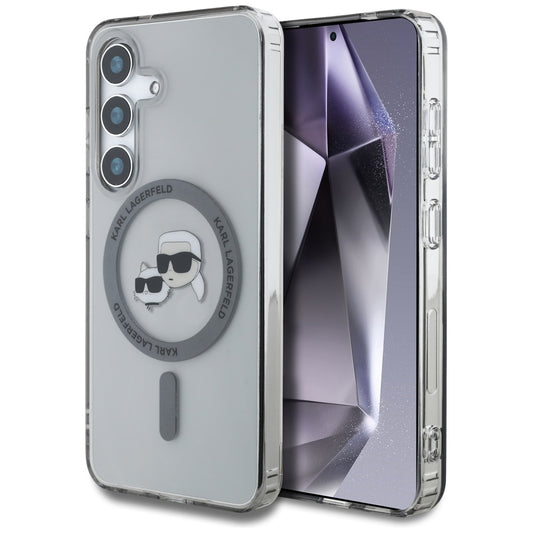 Custodia MagSafe per Samsung Galaxy S25+ S936, Karl Lagerfeld, IML Metal Karl & Choupette's Heads, Nera