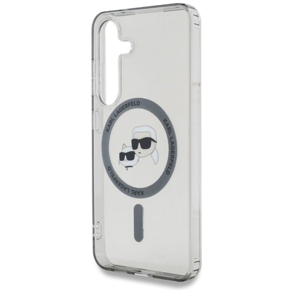 Custodia MagSafe per Samsung Galaxy S25+ S936, Karl Lagerfeld, IML Metal Karl & Choupette's Heads, Nera