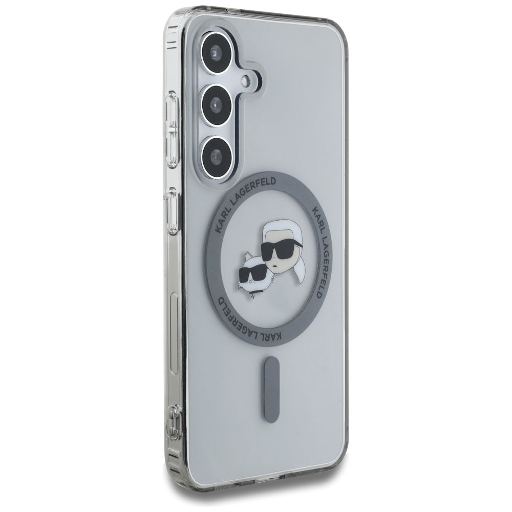Custodia MagSafe per Samsung Galaxy S25+ S936, Karl Lagerfeld, IML Metal Karl & Choupette's Heads, Nera