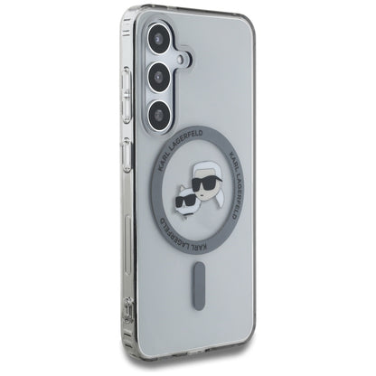 Custodia MagSafe per Samsung Galaxy S25+ S936, Karl Lagerfeld, IML Metal Karl & Choupette's Heads, Nera