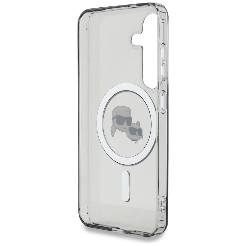 Custodia MagSafe per Samsung Galaxy S25+ S936, Karl Lagerfeld, IML Metal Karl & Choupette's Heads, Nera