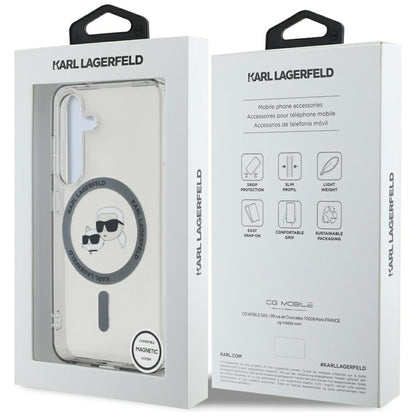Custodia MagSafe per Samsung Galaxy S25+ S936, Karl Lagerfeld, IML Metal Karl & Choupette's Heads, Nera