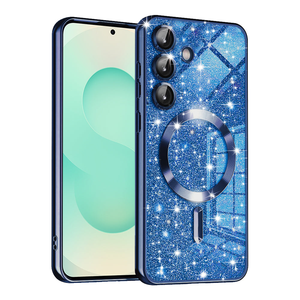 Custodia MagSafe per Samsung Galaxy S25+ S936, Techsuit, Luxury Glitter, Blu Scuro