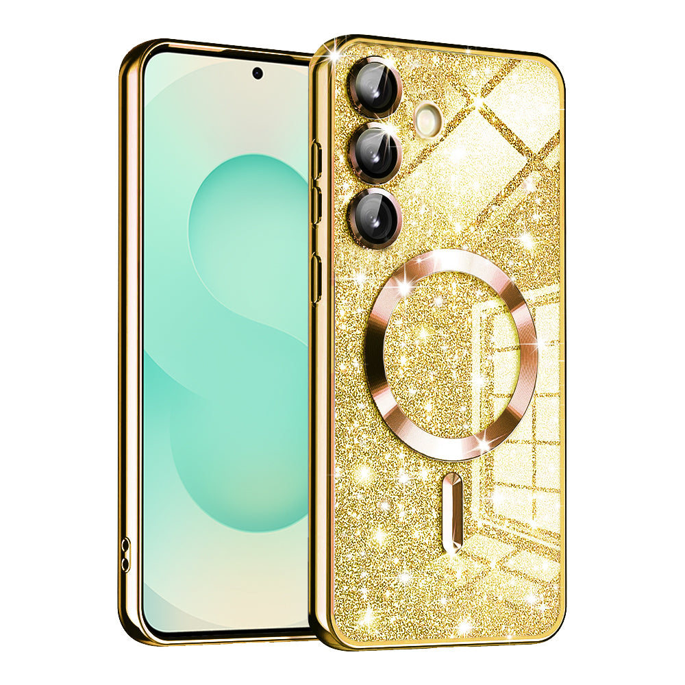 Custodia MagSafe per Samsung Galaxy S25+ S936, Techsuit, Luxury Glitter, Dorata