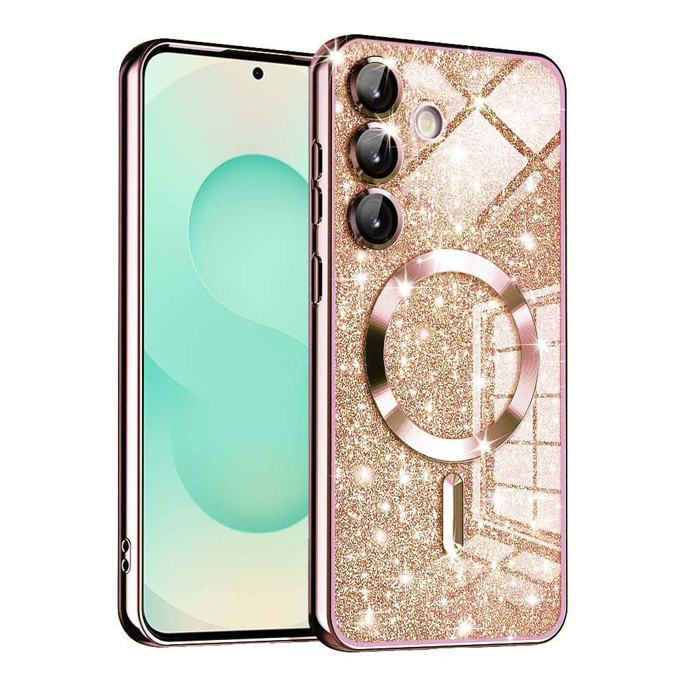 Custodia MagSafe per Samsung Galaxy S25+ S936, Techsuit, Luxury Glitter, Rosa Oro