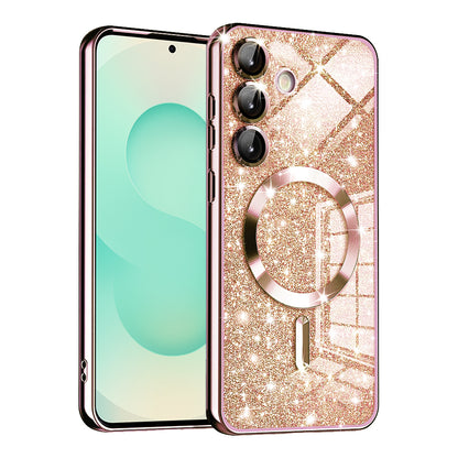 Custodia MagSafe per Samsung Galaxy S25+ S936, Techsuit, Luxury Glitter, Rosa Oro