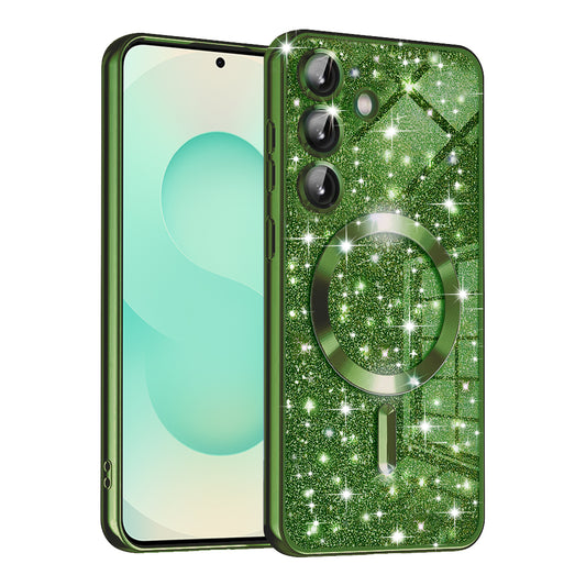 Custodia MagSafe per Samsung Galaxy S25+ S936, Techsuit, Luxury Glitter, Verde Scuro