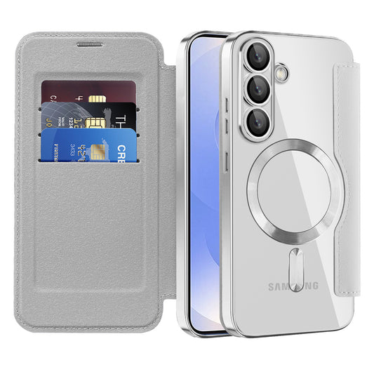 Custodia MagSafe per Samsung Galaxy S25+ S936, Techsuit, SmartMag Book, Grigio