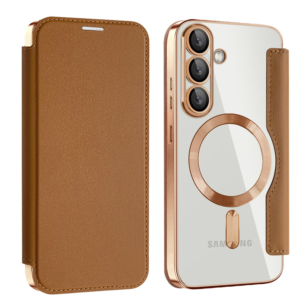 Custodia MagSafe per Samsung Galaxy S25+ S936, Techsuit, SmartMag Book, Marrone