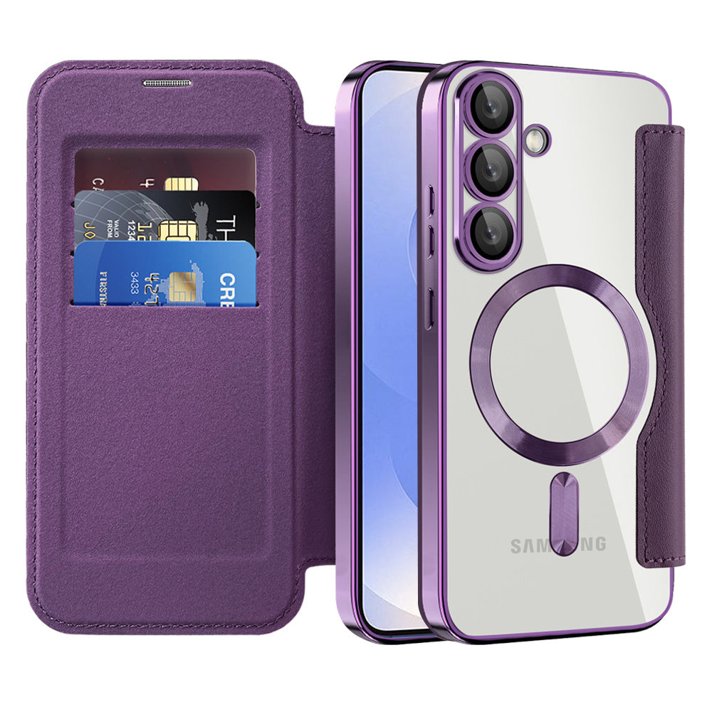 Custodia MagSafe per Samsung Galaxy S25+ S936, Techsuit, SmartMag Book, Viola